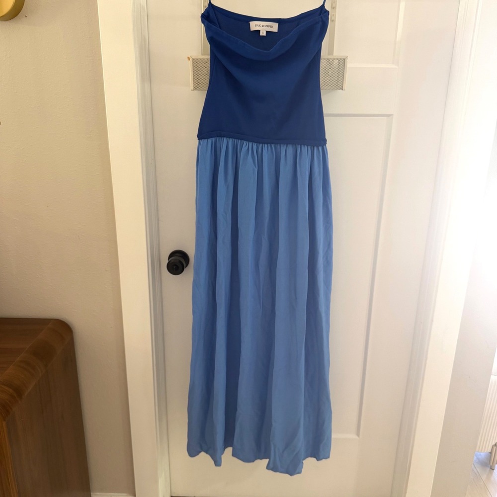 SOLID & STRIPED Blue Two-Tone Maxi Dress